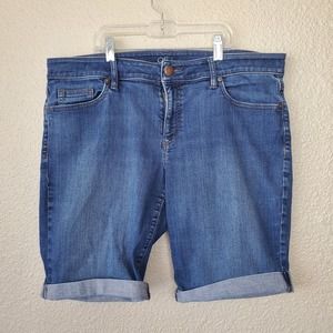 Ann Taylor LOFT Jean Shorts Womens L Blue Boyfriend Cut Off Cuffed Stretch Denim